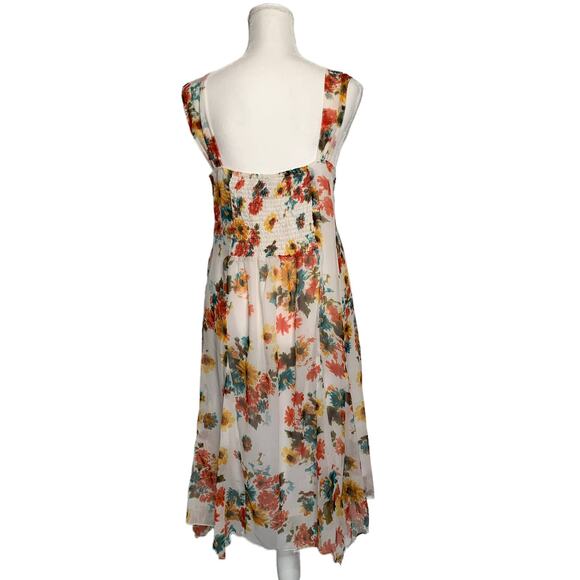 cotonel womens floral tropical midi dress cream orange sleeveless - Picture 2 of 12